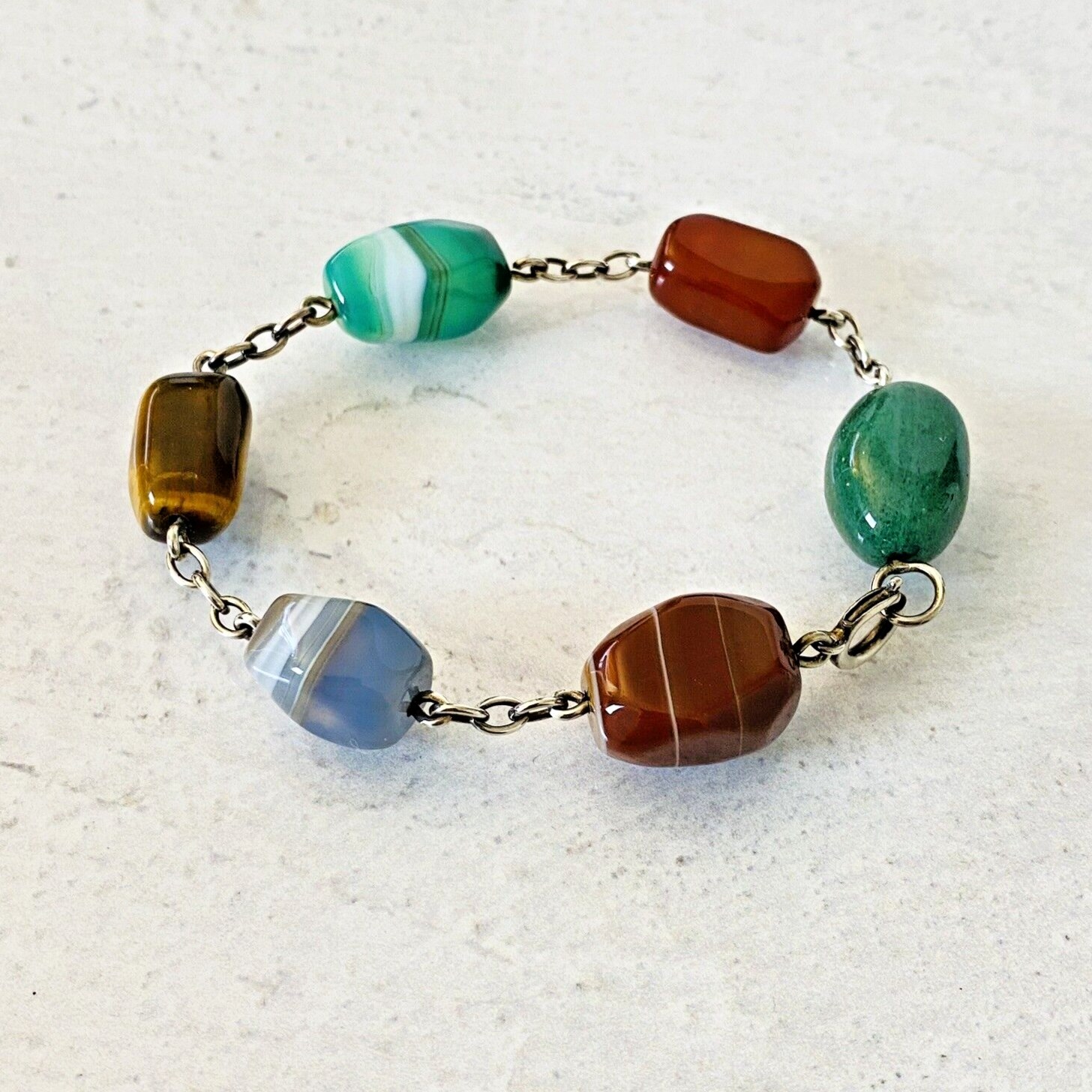Modernist Sterling Silver Chunky Stone Pebbles Bracelet