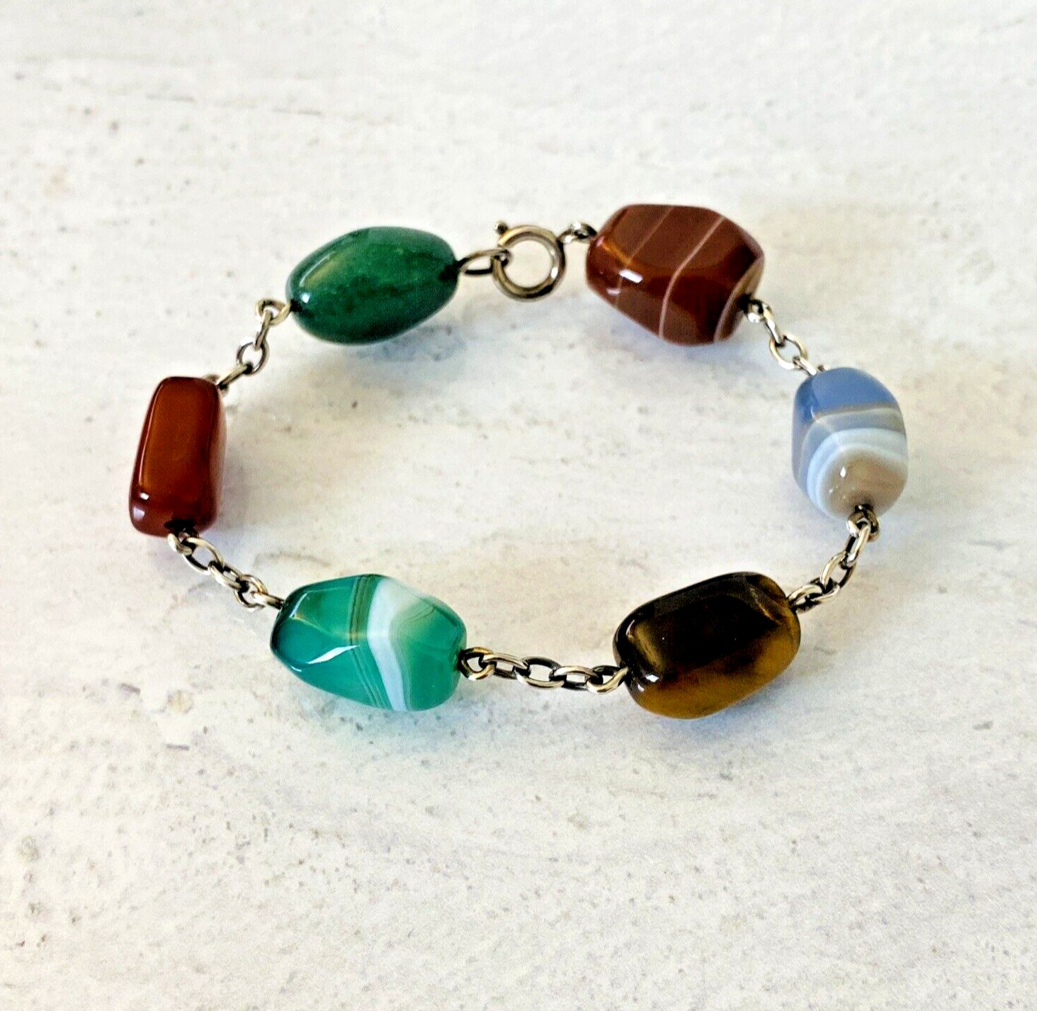 Modernist Sterling Silver Chunky Stone Pebbles Bracelet