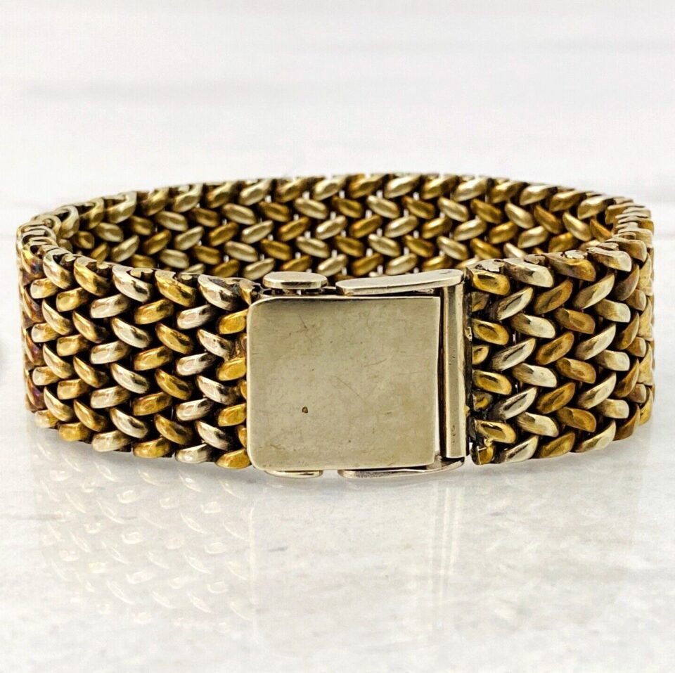 Impressive Mixed Metals Wide Woven Bracelet Vintage 7 1/4 Inches