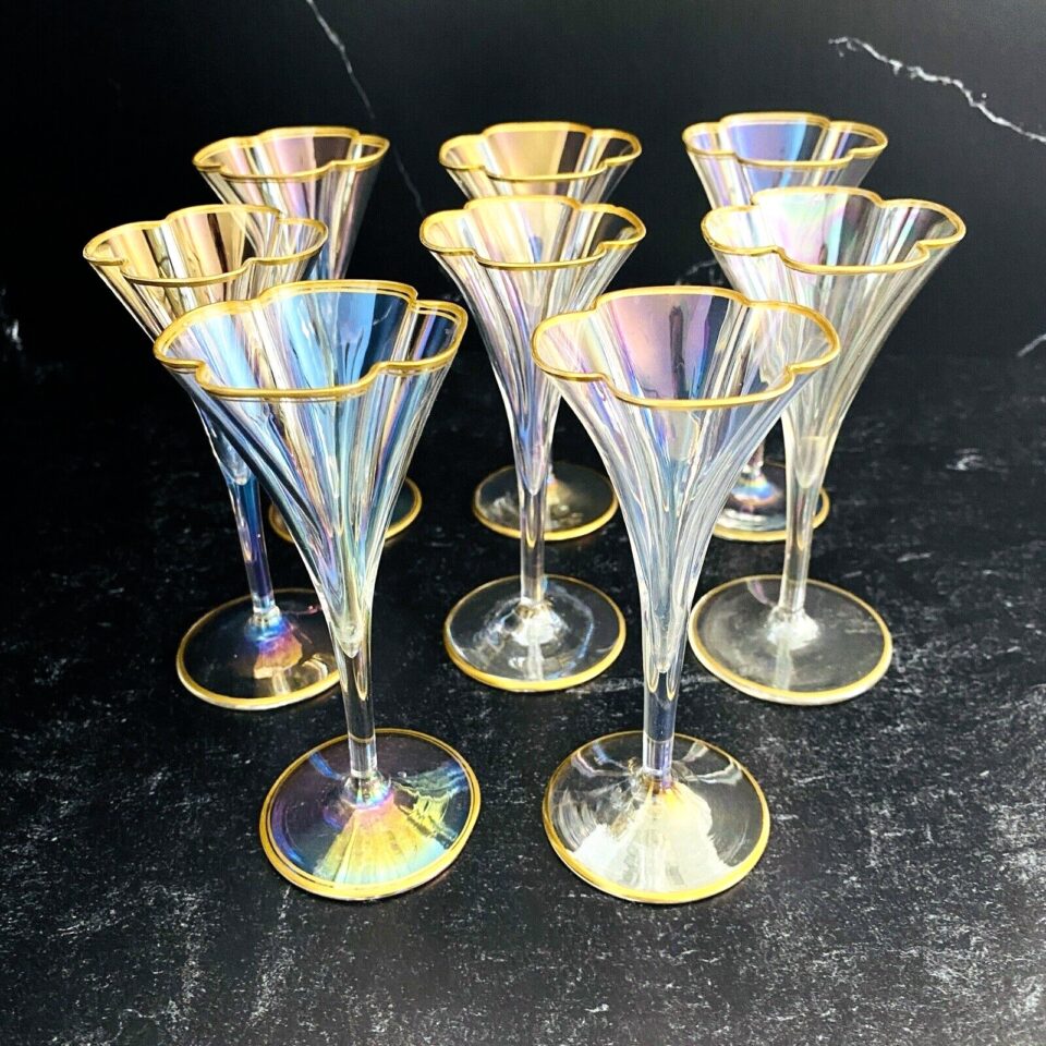 Lobmeyer Moser Trumpet Footed Quatrefoil Liqueur Glass Set