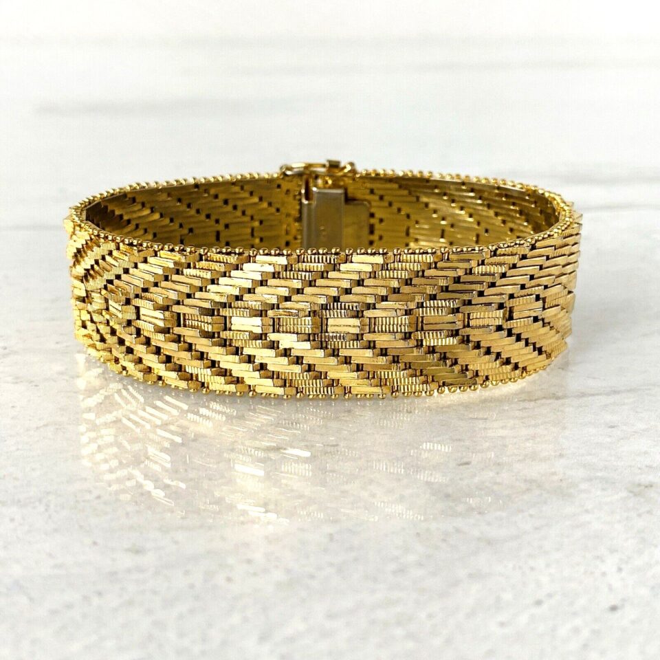 Vintage Riccio Chain 18k Gold Plated Bracelet Extra Wide 20mm