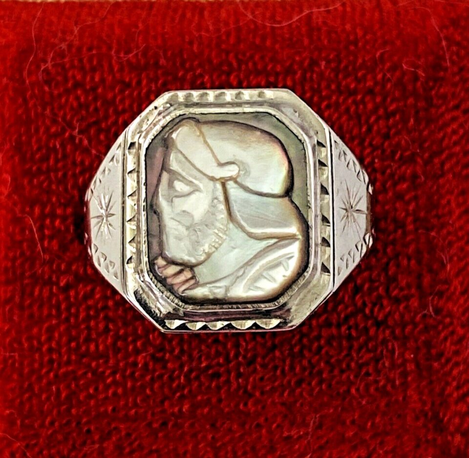 Antique Stainless Steel Signet Ring Centurion Cameo
