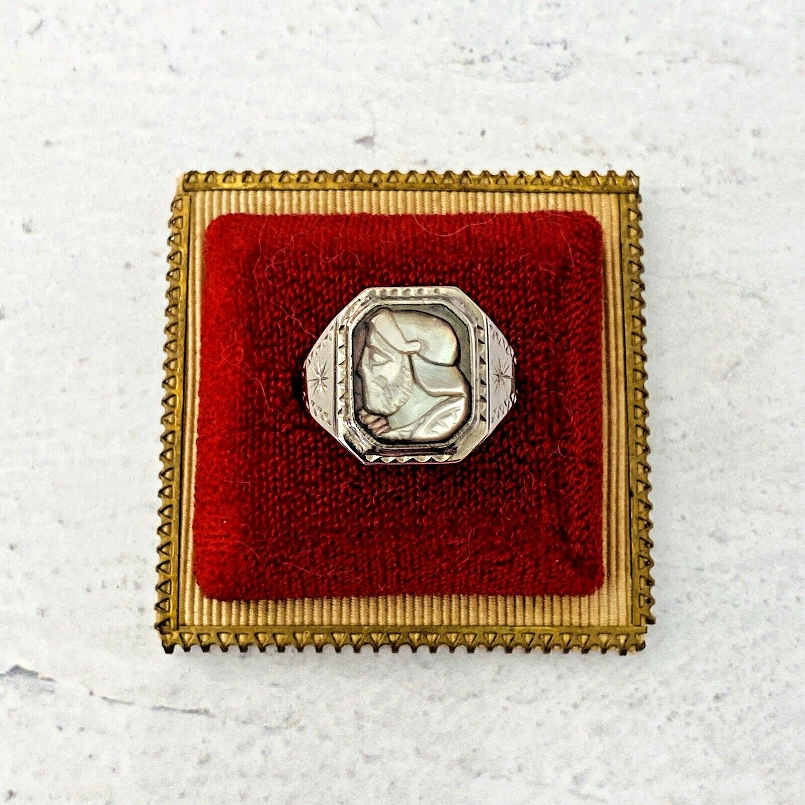 Antique Stainless Steel Signet Ring Centurion Cameo