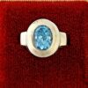 Vintage 3.4Ct Blue Topaz Sterling Silver Modernist Ring - Sz 5.25 - Signed BOMA - Square Shank