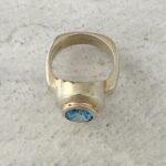 Vintage 3.4Ct Blue Topaz Sterling Silver Modernist Ring - Sz 5.25 - Signed BOMA - Square Shank
