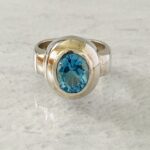 Vintage 3.4Ct Blue Topaz Sterling Silver Modernist Ring - Sz 5.25 - Signed BOMA - Square Shank