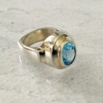 Vintage 3.4Ct Blue Topaz Sterling Silver Modernist Ring - Sz 5.25 - Signed BOMA - Square Shank