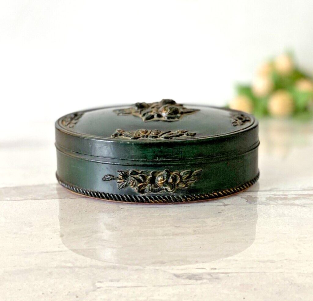 Victorian Revival Imitation Jet Carved Roses Jewelry Box