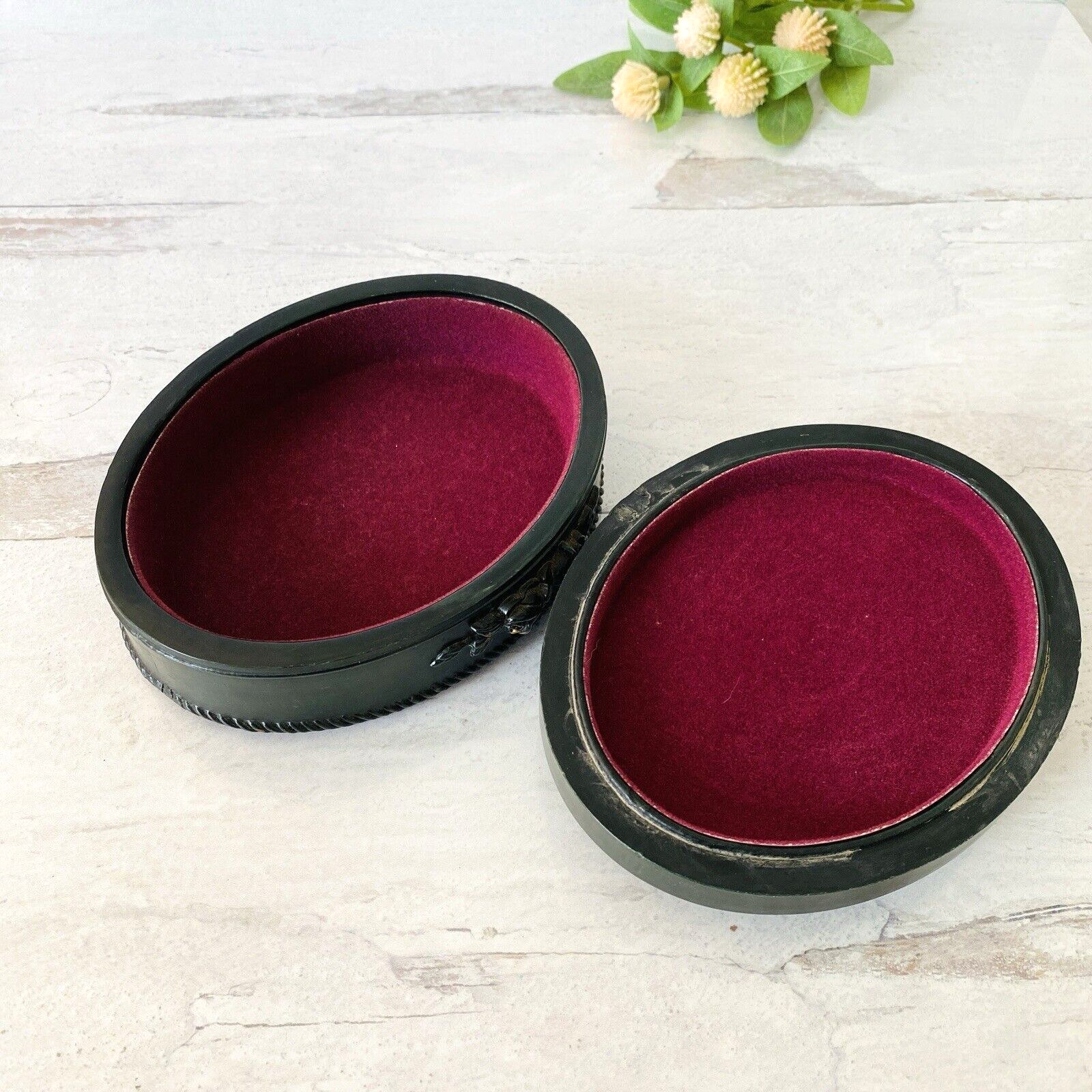 Victorian Revival Imitation Jet Carved Roses Jewelry Box