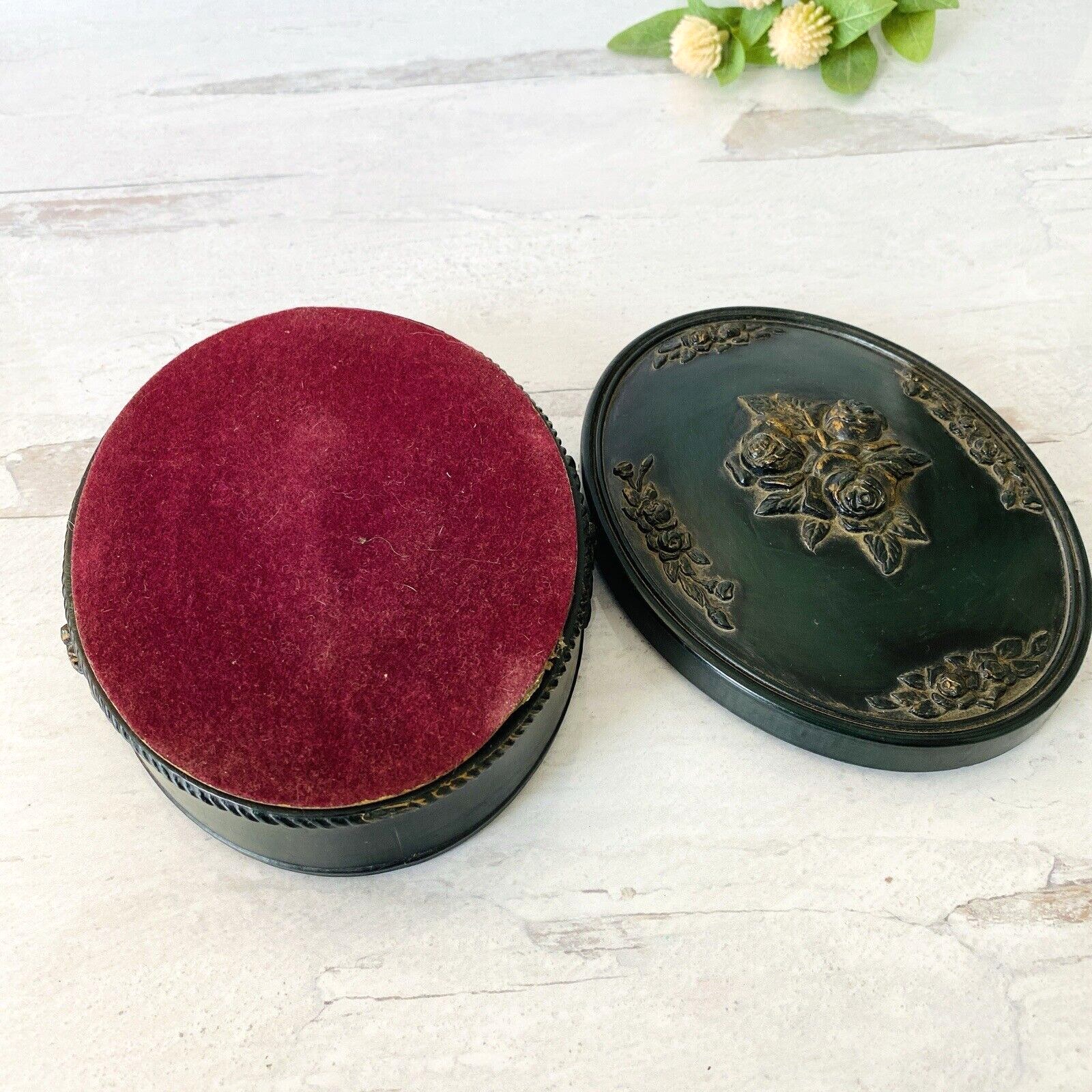 Victorian Revival Imitation Jet Carved Roses Jewelry Box