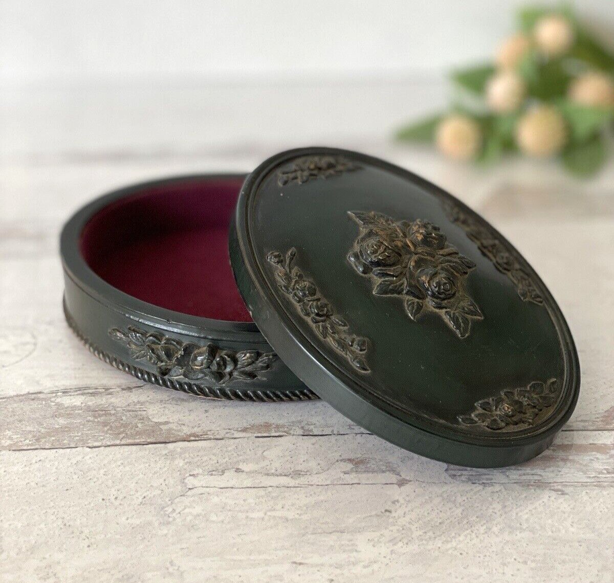 Victorian Revival Imitation Jet Carved Roses Jewelry Box