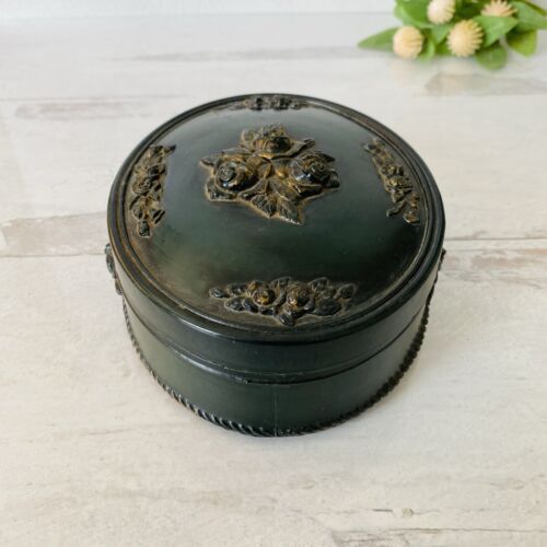Victorian Revival Imitation Jet Carved Roses Jewelry Box