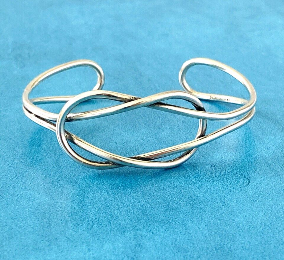 Vintage Beau Sterling Silver Interlocking Cuff Bracelet Minimalist Design