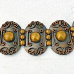 Vintage modernist copper brass wide panel link bracelet artisan 1960s