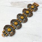 Vintage modernist copper brass wide panel link bracelet artisan 1960s