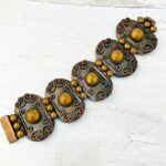 Vintage modernist copper brass wide panel link bracelet artisan 1960s