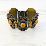 Vintage modernist copper brass wide panel link bracelet artisan 1960s