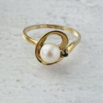 Vintage Retro Gold Over Sterling Silver Cultured Pearl Solitaire Ring