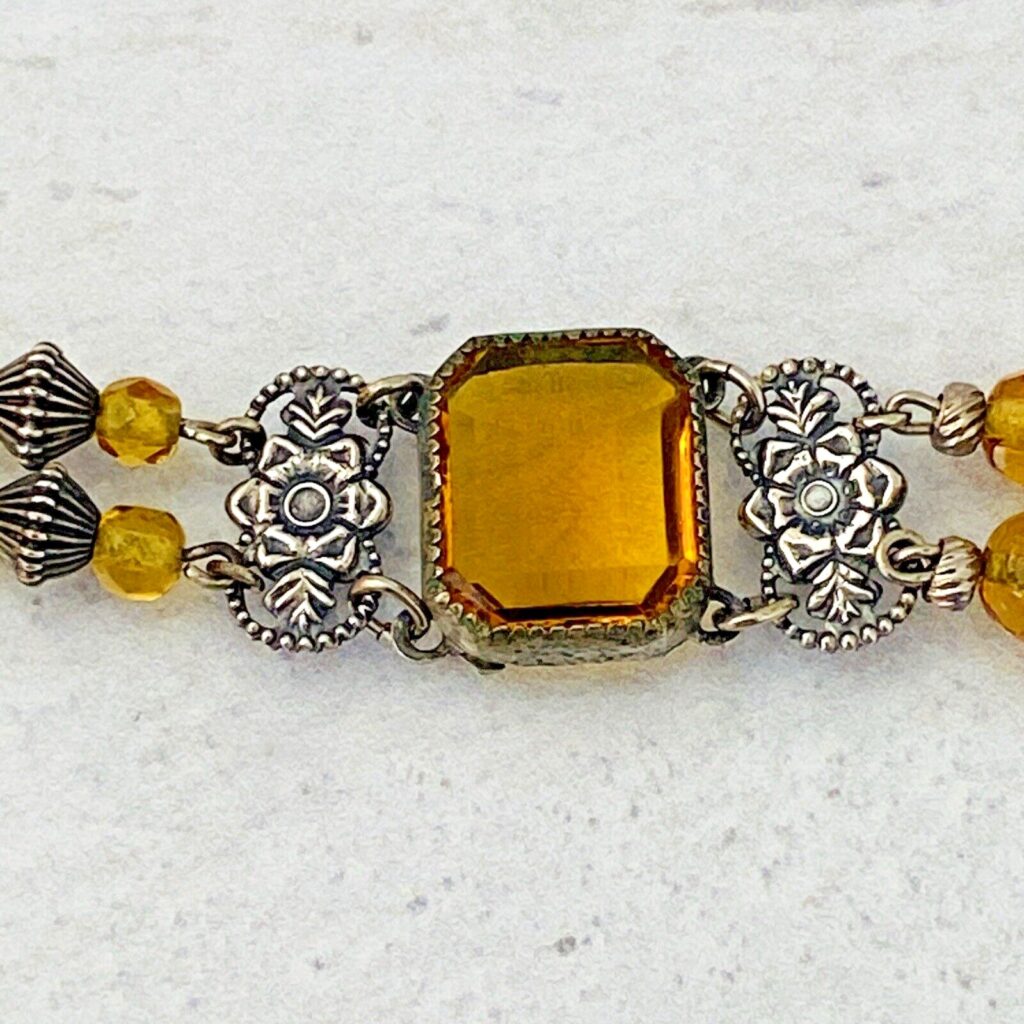 Silver Tone Czech Glass Bracelet Citrine