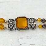 Silver Tone Czech Glass Bracelet Citrine