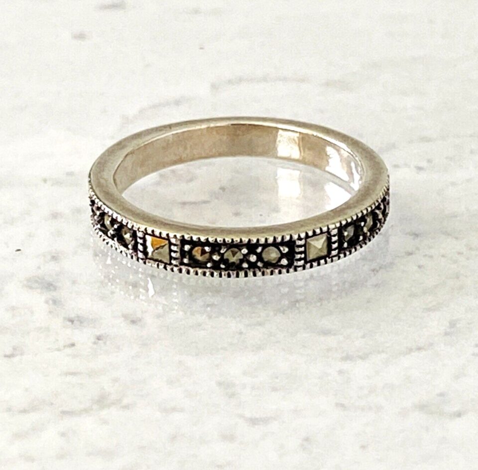 Vintage Marcasite Sterling Silver Infinity Band Size 6.75 US Stackable Ring