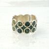 Vintage Mexican Sterling Silver Circles Turquoise Inlay Wide Band Ring Sz 7 3/4