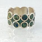 Vintage Mexican Sterling Silver Circles Turquoise Inlay Wide Band Ring Sz 7 3/4