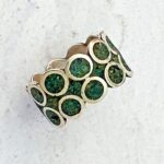 Vintage Mexican Sterling Silver Circles Turquoise Inlay Wide Band Ring Sz 7 3/4