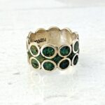 Vintage Mexican Sterling Silver Circles Turquoise Inlay Wide Band Ring Sz 7 3/4
