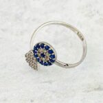 Delicate Flower and Heart Sterling Silver Bypass Ring Cubic Zirconia Sapphire Sz 5