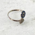 Delicate Flower and Heart Sterling Silver Bypass Ring Cubic Zirconia Sapphire Sz 5