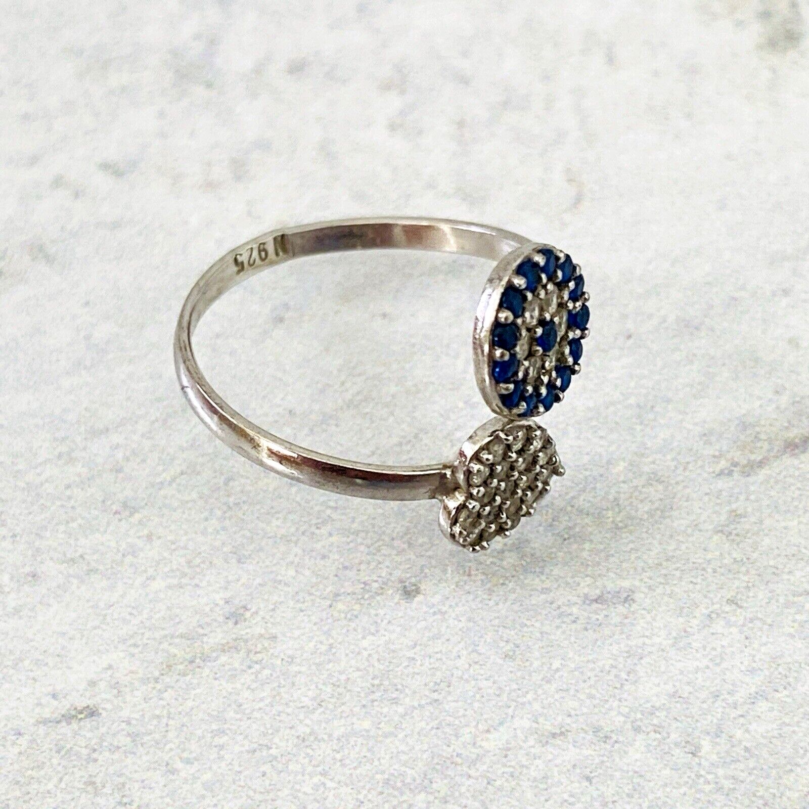 Delicate Flower and Heart Sterling Silver Bypass Ring Cubic Zirconia Sapphire Sz 5