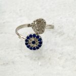 Delicate Flower and Heart Sterling Silver Bypass Ring Cubic Zirconia Sapphire Sz 5