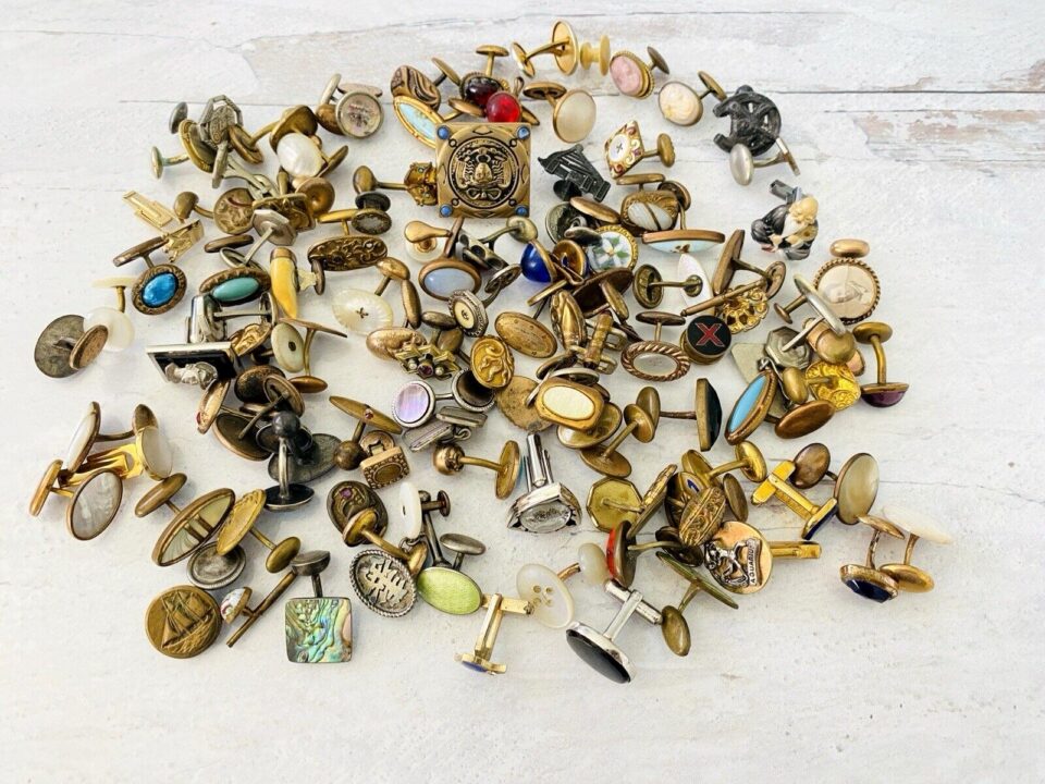 Huge Lot Of Antique Vintage Single Cufflinks Few Buttons 348 Pcs Sterling Cameo