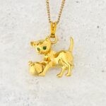 Monet Cat with Rolling Ball Pendant Necklace