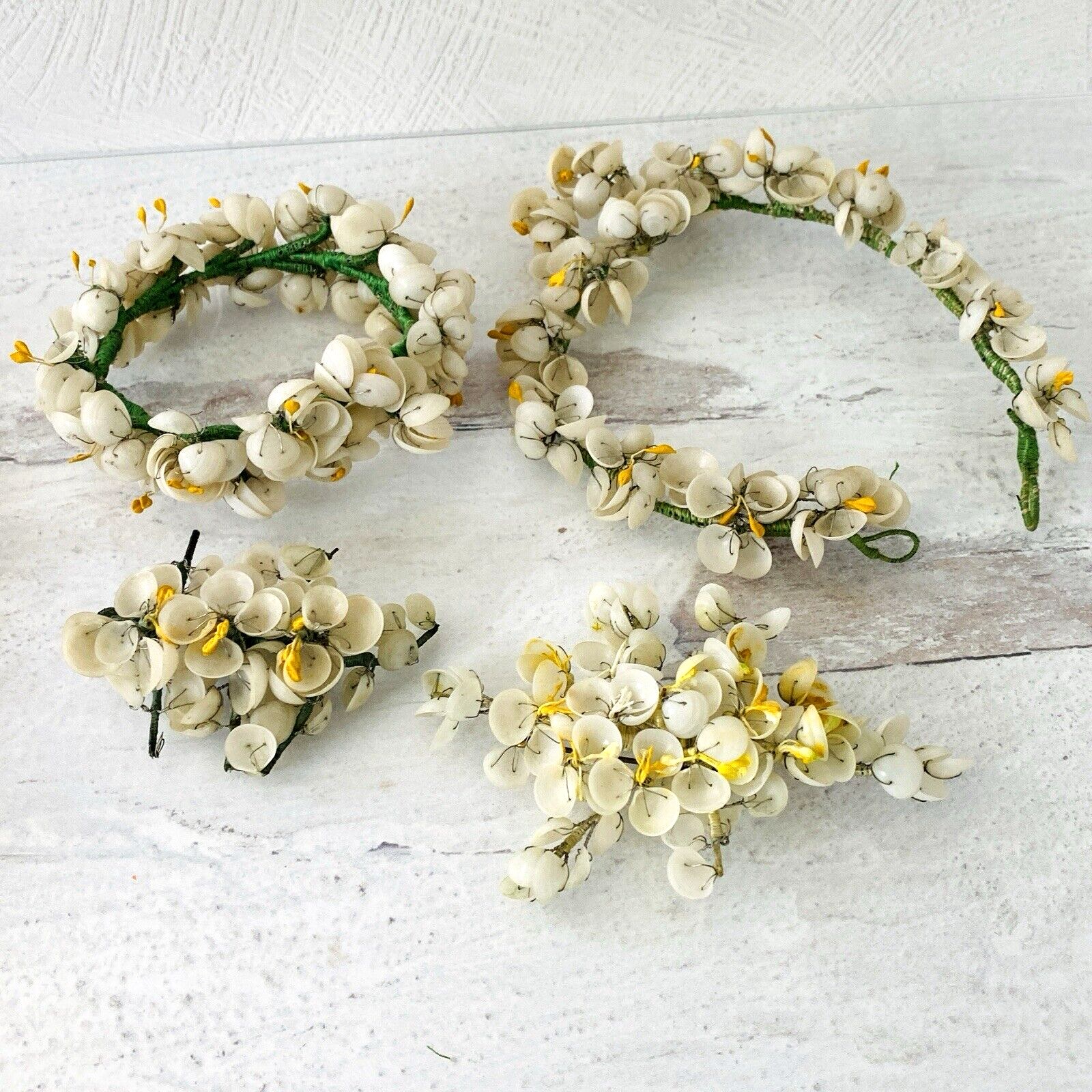 Vintage Millinery Bridal Flowers Lot Hand Crafted of Tiny Shells