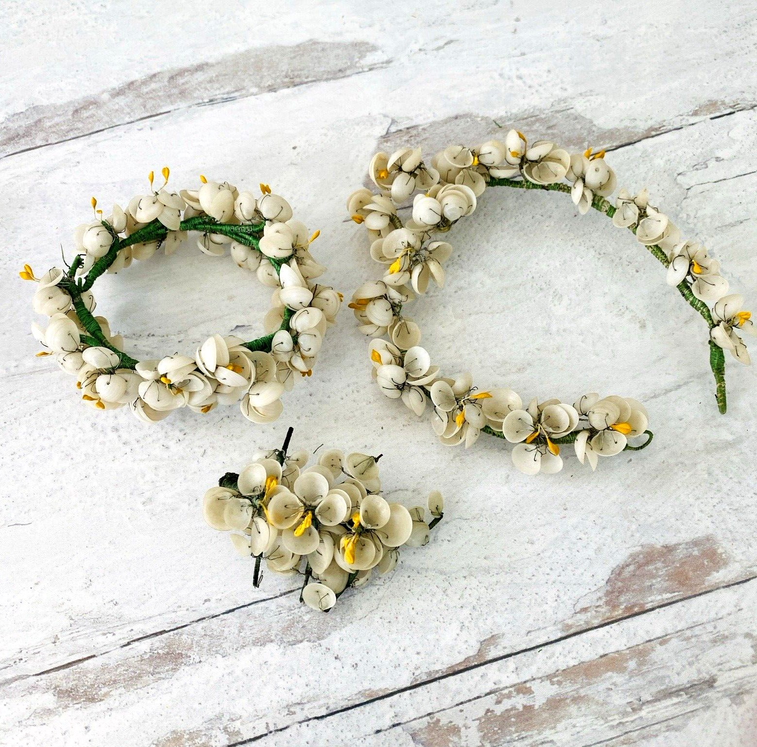Vintage Millinery Bridal Flowers Lot Hand Crafted of Tiny Shells