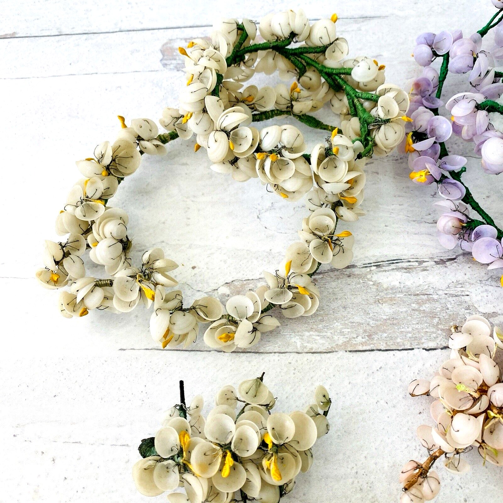 Vintage Millinery Bridal Flowers Lot Hand Crafted of Tiny Shells