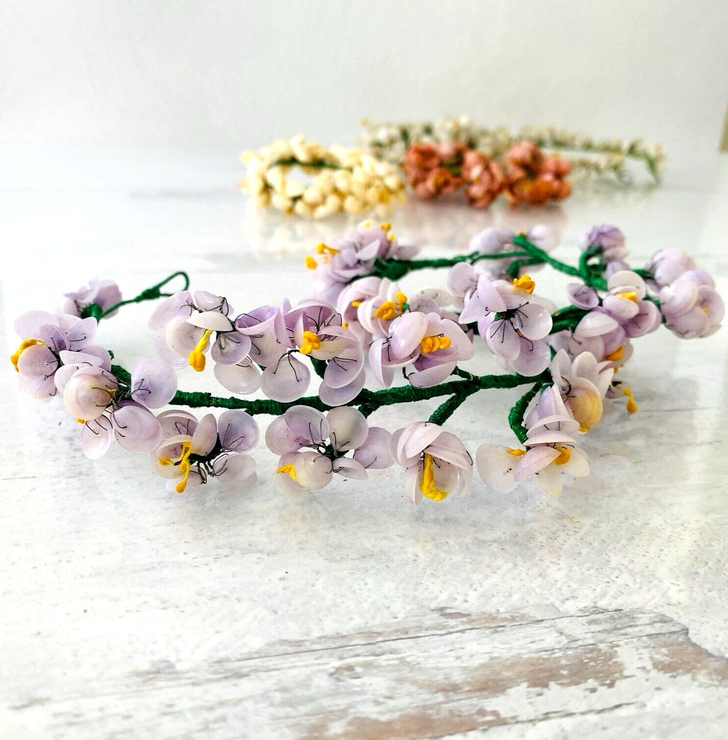 Vintage Millinery Bridal Flowers Lot Hand Crafted of Tiny Shells