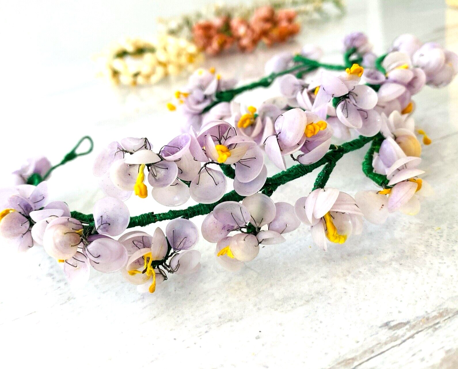 Vintage Millinery Bridal Flowers Lot Hand Crafted of Tiny Shells