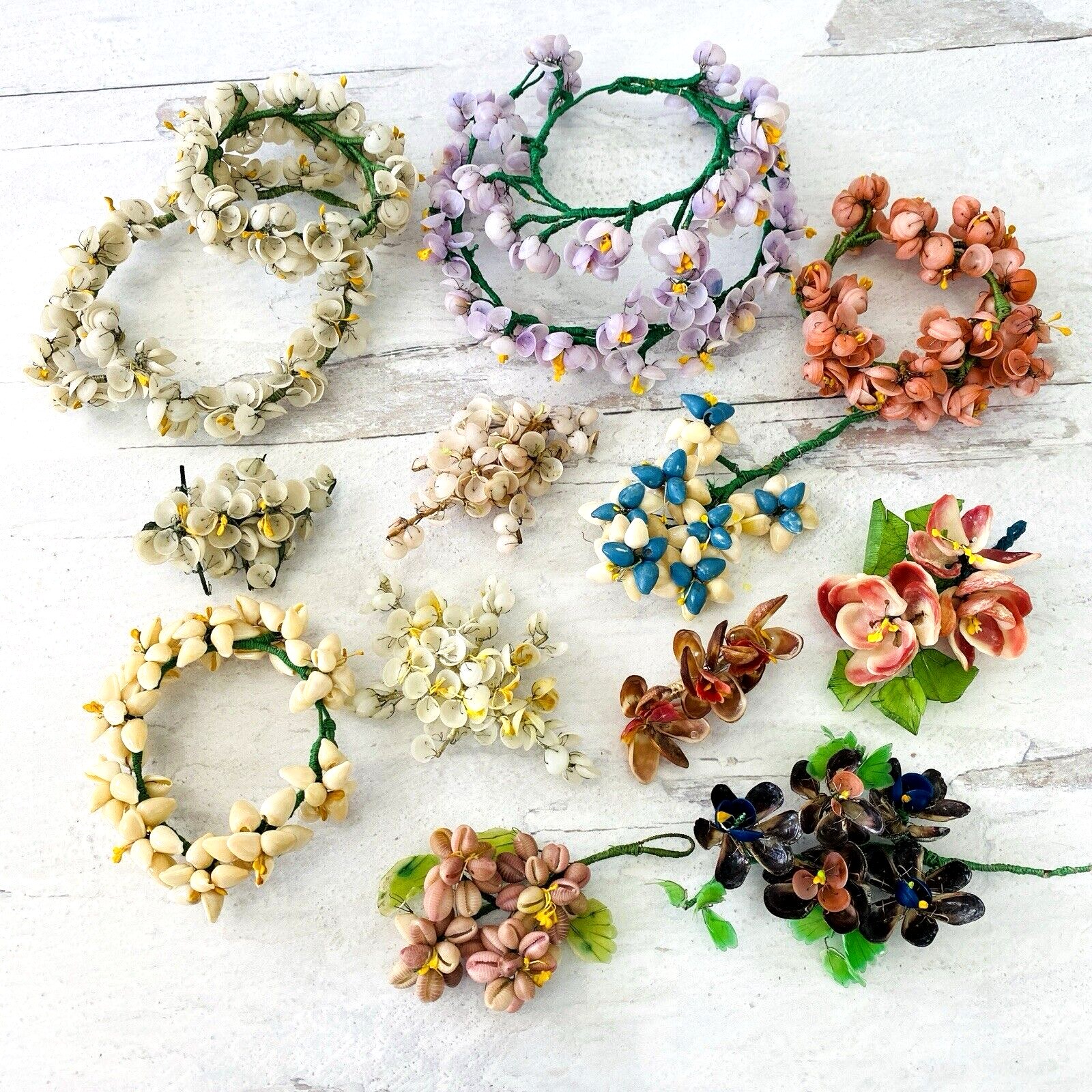 Vintage Millinery Bridal Flowers Lot Hand Crafted of Tiny Shells