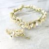 Vintage Mother-of-Pearl Flowers Bridal Crown Tiara and Groom's Boutonniere