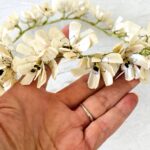 Vintage Mother-of-Pearl Flowers Bridal Crown Tiara and Groom's Boutonniere