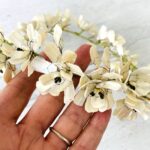 Vintage Mother-of-Pearl Flowers Bridal Crown Tiara and Groom's Boutonniere