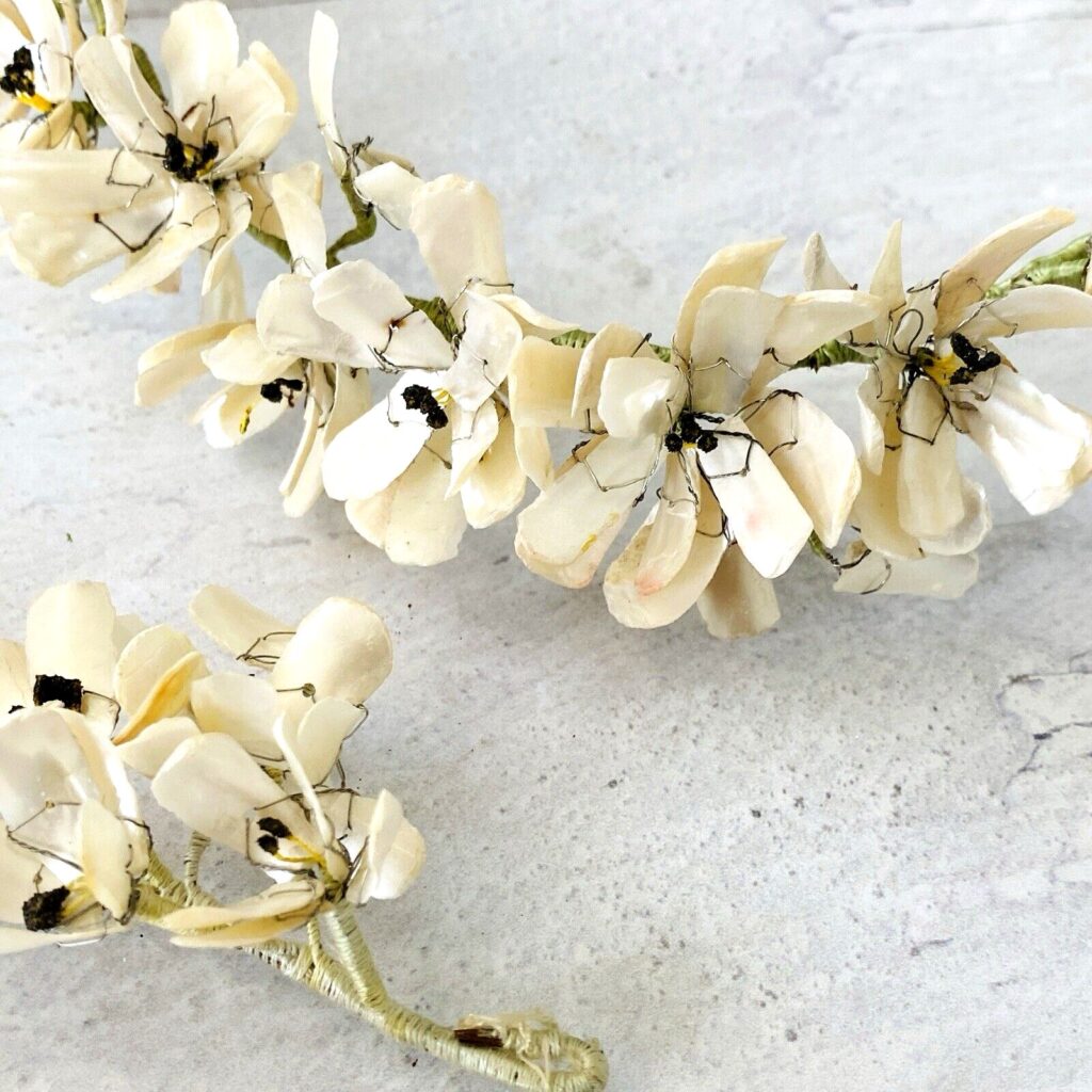 Vintage Mother-of-Pearl Flowers Bridal Crown Tiara and Groom's Boutonniere