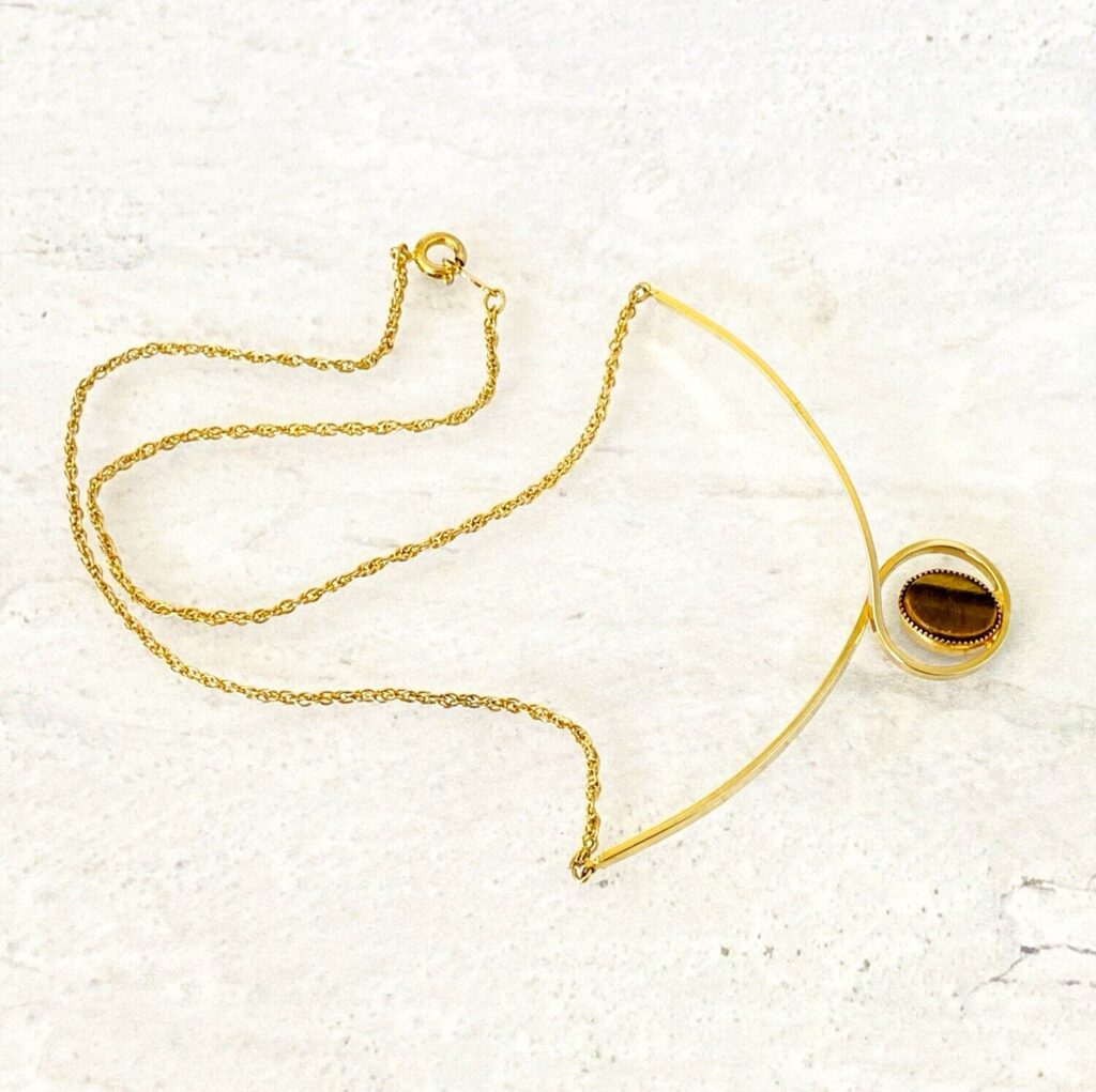 Tiger Eye Gold Filled Necklace Minimalist Modernist