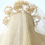 Vintage Wax Flowers Bridal Tiara and Veil with Orange Blossoms
