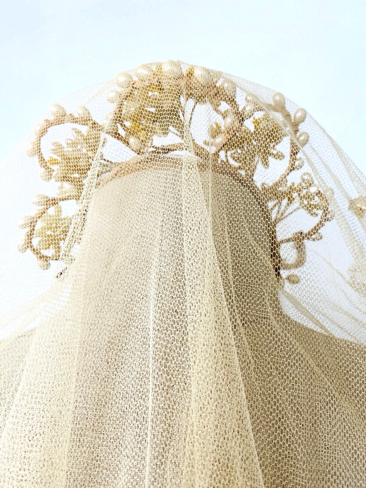 Vintage Wax Flowers Bridal Tiara and Veil with Orange Blossoms