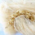 Vintage Wax Flowers Bridal Tiara and Veil with Orange Blossoms