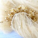 Vintage Wax Flowers Bridal Tiara and Veil with Orange Blossoms